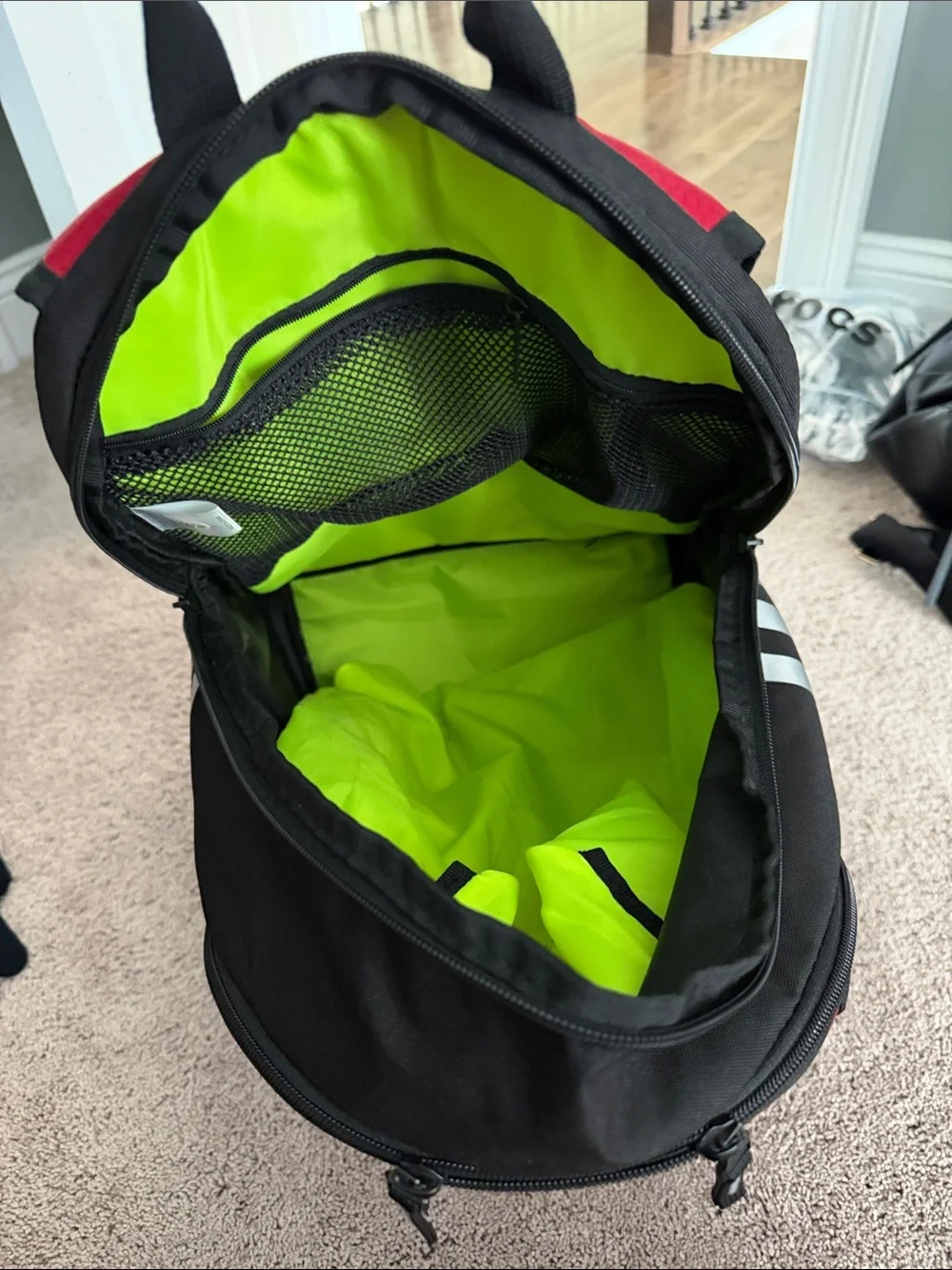 adidas stadium 3 Red and Black Soccer Backpack with Reflective Stripes